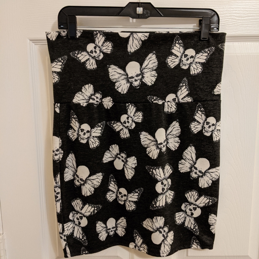Hot Top Butterfly Skull Pencil Skirt